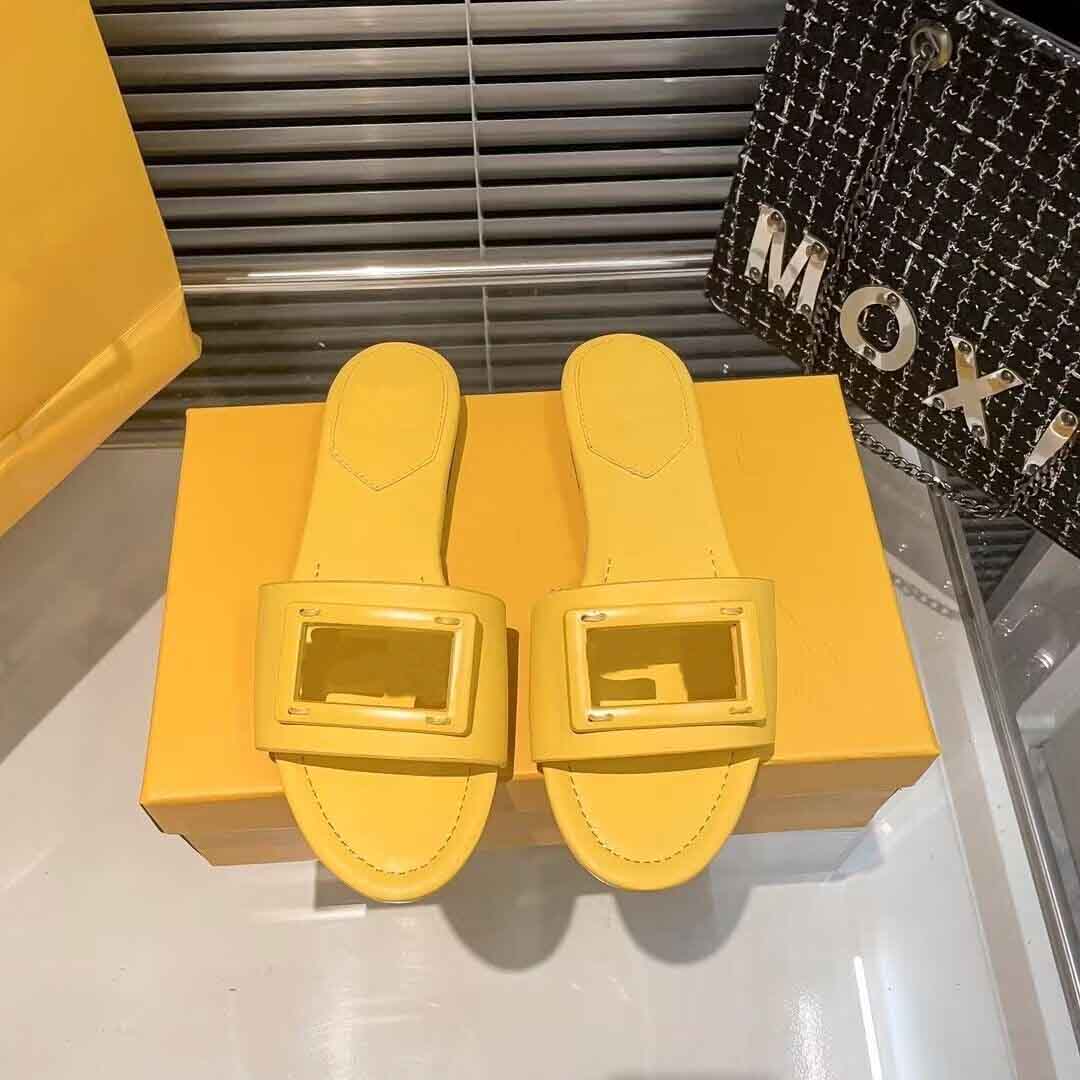 

23s Designer slipper roma sandals leather cutout f-Baguette summer flats slider sandal Calfskin Leather Outdoor shoes black white yellow outdoor beach flip flop