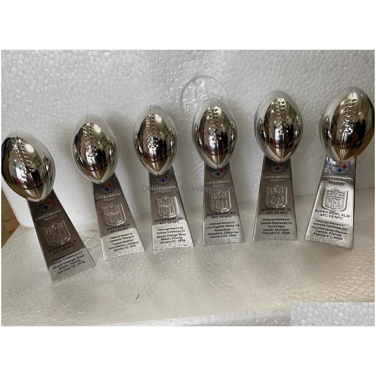 6pcs pit  football team champions championship ring lombardi trophy souvenir men women boy fan brithday gift 2023 hip hop jewelry sport