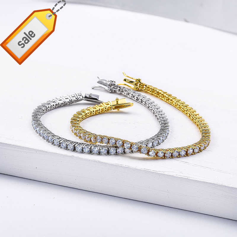 

Fine Jewelry Iced Out 3mm 5mm 925 Sterling Silver Moissanite Tennis VVS Diamond Bracelet Chain for Women Men