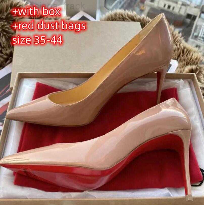 

Shoes Designer High Heels Brand Pumps Red Shiny Bottoms 8Cm 10Cm 12Cm Thin Heel Pointed Toe Genuine Leather Nude Black Wedding Shoes with Box 34-44, A black shiny