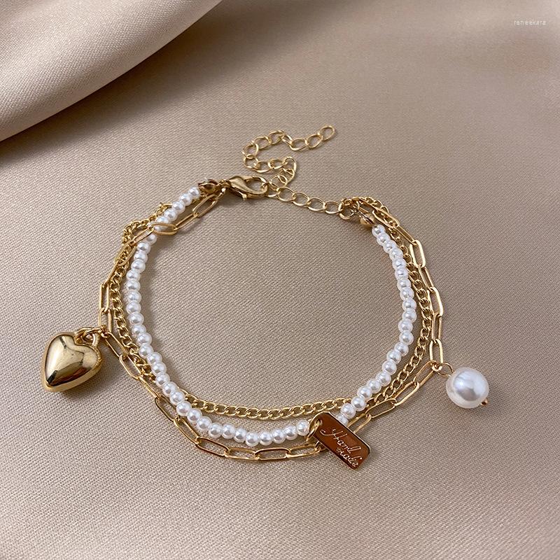 

Link Bracelets Elegant Multi Layer Pearl Heart For Women Romantic Dream Net Star Moon Bracelet Fashion Female Wrist Accessories