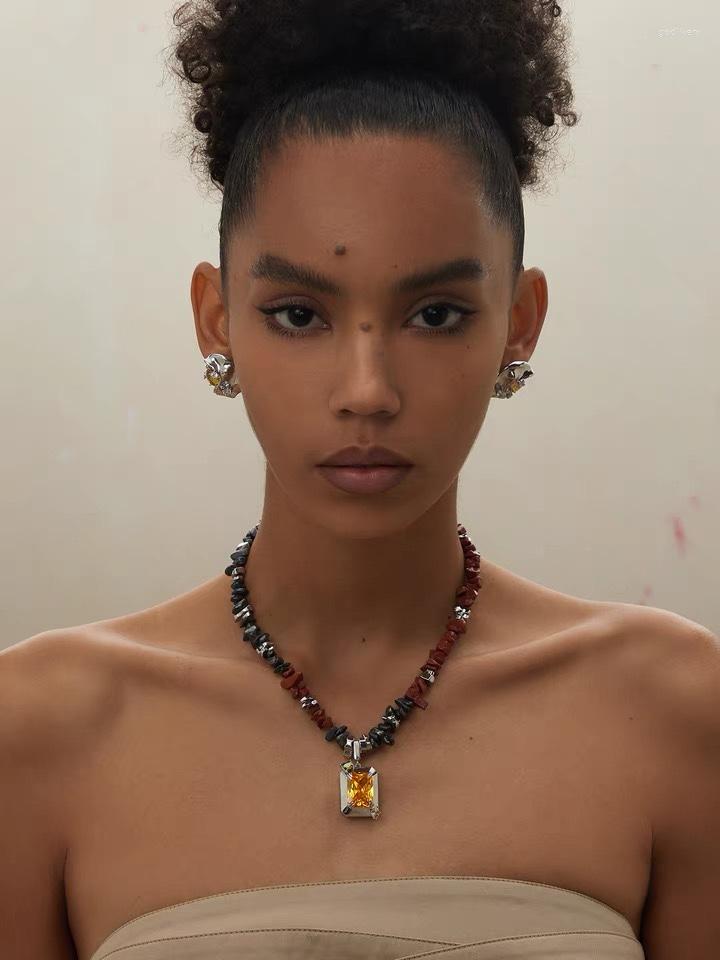 

Pendant Necklaces Original Natural Crushed Stone Stitching Yellow Zircon Men's And Women's Necklace