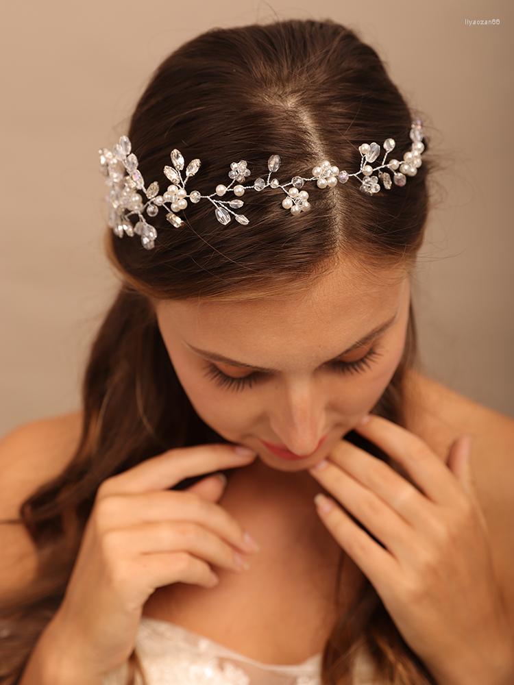 

Headpieces Crystal Bead Flower Brides Headband Rhinestone Bridal Headwear Trendy Wedding Hair Accessories Female Party Prom Jewelry