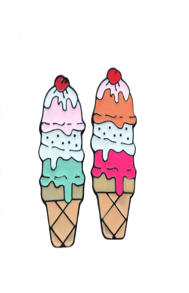 

selling cute cartoon creative colorful ice creams with red hearts on alloy enamel pin badge brooch7191403