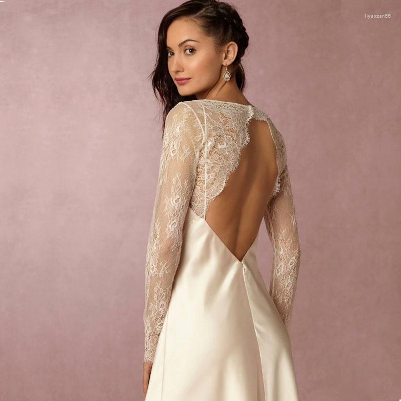 

Wraps Elegant Long Sleeve Lace Jacket Women For Wedding Bolero Open Back Scoop Neck, Black