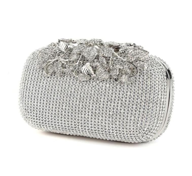 

Flower Crystal Evening Bag Clutch Bags Clutches Lady Wedding Purse Rhinestones Wedding Handbags SilverGoldBlack Evening Bag3268279, Black
