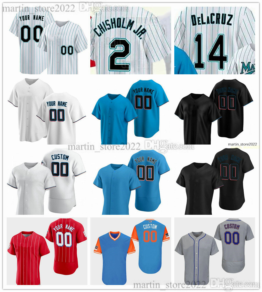 

Revive Teal Uniforms 30th Anniversary Baseball Jerseys 26 Garrett Cooper 9 Jean Segura 47 Johnny Cueto 14 Bryan De La Cruz 3 Luis Arraez 5 Jon Berti 64 Jerar Encarnacion, White (with team logo)