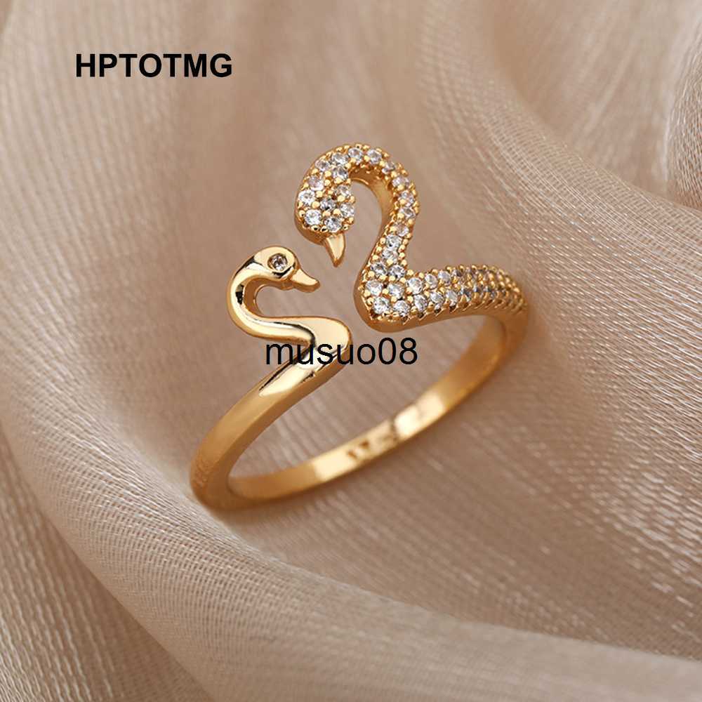 

Band Rings Swan Heart Zircon Rings for Women Stainless Steel Adjustable Ring Goth Aesthetic Wedding Jewelry Christmas Gift bague femme J230602