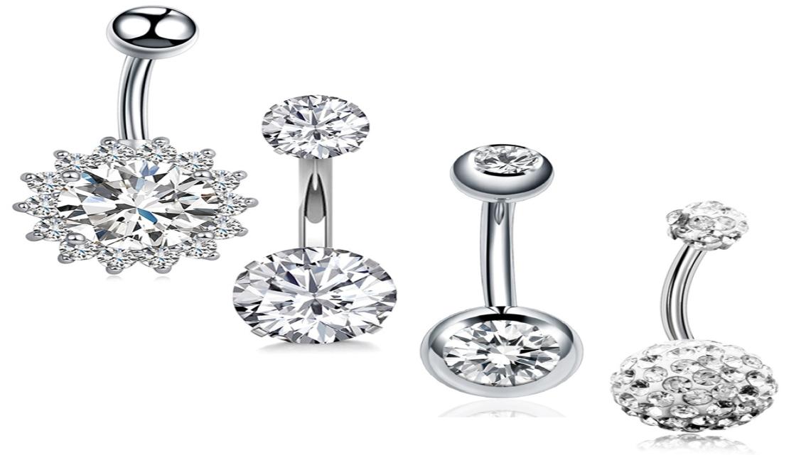

4PcsSet Surgical Steel Navel Piercings Crystal Piercings Belly Button Rings NavelEarring Bar Sexy Woman Body Piercings Jewelry7608713