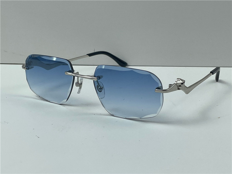 

Classic sunglasses men design rimless crystal cut surface irregular UV400 gold light color lenses animal metal temples summer eyewear 0120D with case