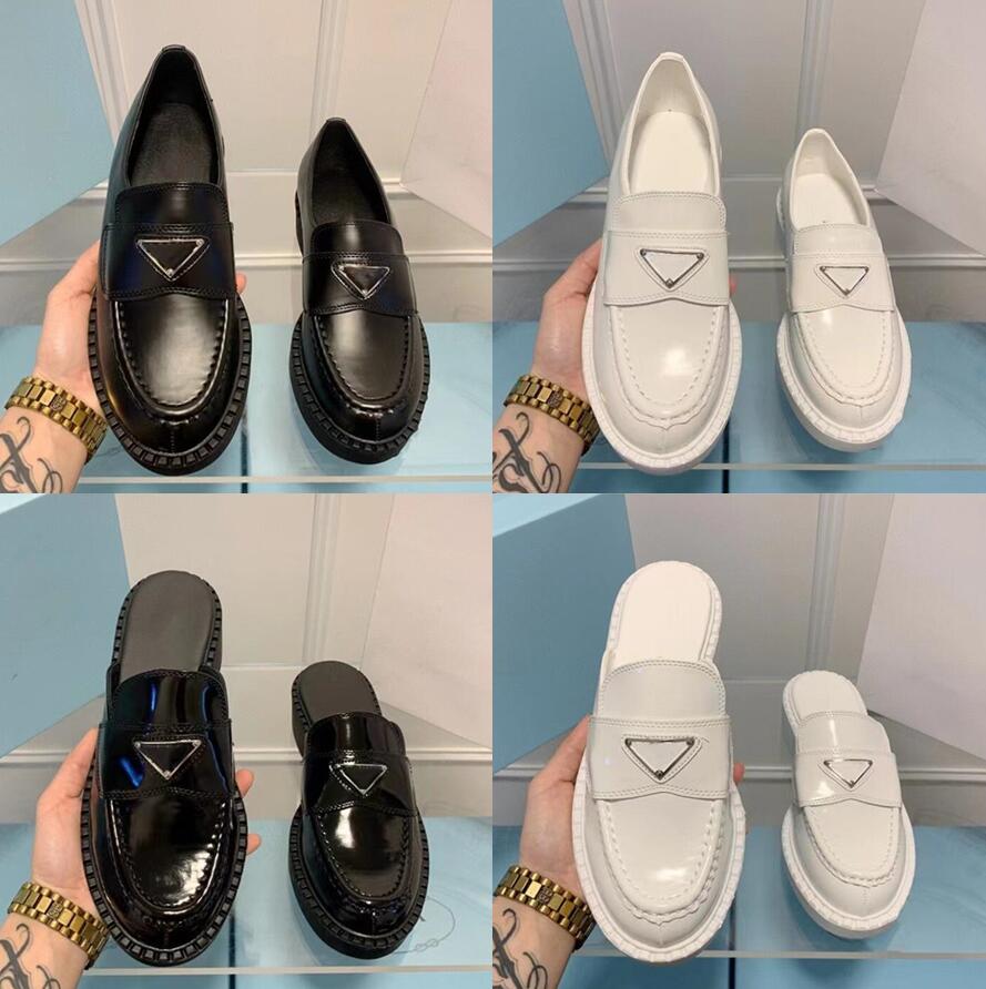 

Women Brand Shoes Leather Sneakers Classics P Triangle White Black Real Leather Round Toe Flat Heels Summer Casual Shoes with Dust Bag 35-41, Black matte