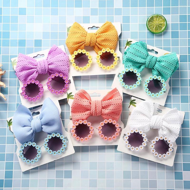 

Hair Accessories 2pcs/lot Kids Girls Sunglasses With Headband Set Cartoon Toys Bow Nylon Children Headwear Sunflower Glasses Party Decor, Yellow