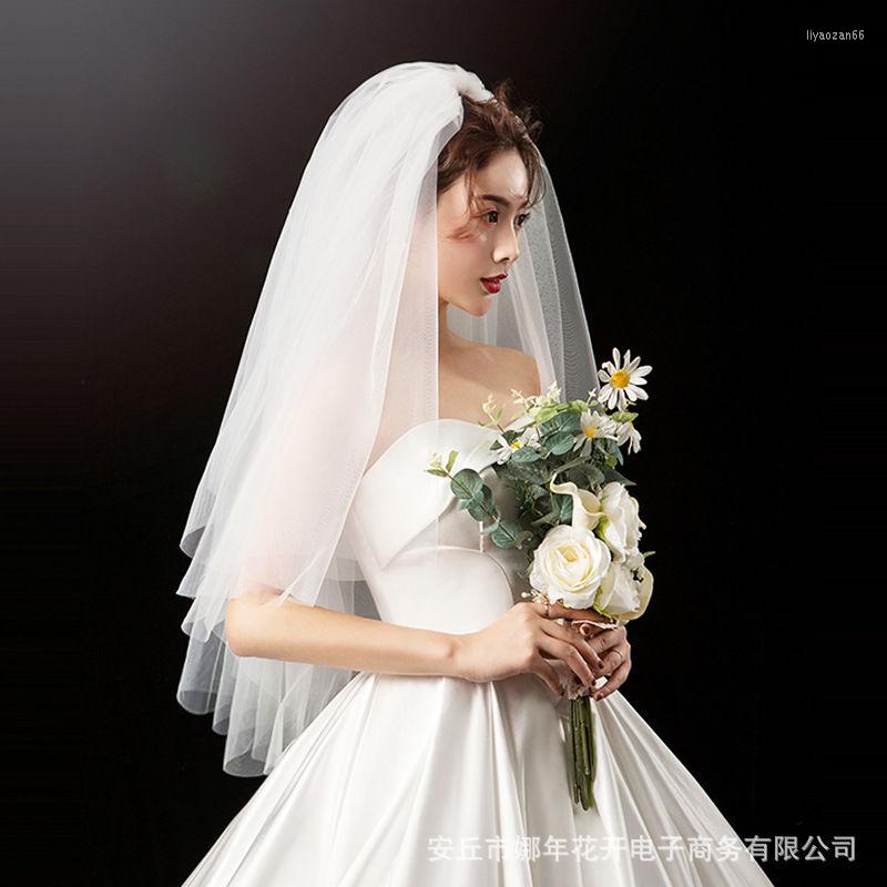 

Headpieces The White Bridal Veil Covering Face Multi-layer Short Korean-style Plain Yarn Wedding Po Studio Fluffy