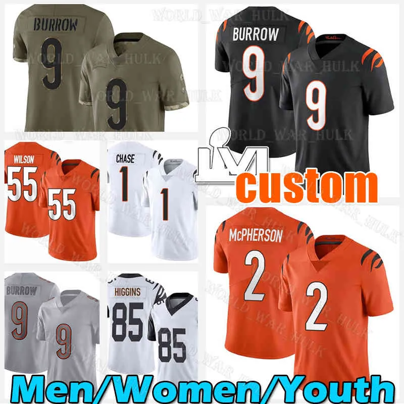 

Cincinnati''Bengals'9 Joe Burrow Jersey Chase Football Tee Higgins JaMarr Evan McPherson Logan Wilson Sam Hubbard Mixon Tyler Boyd Trey Hendrickson Bell, Men new jersey(m h)6
