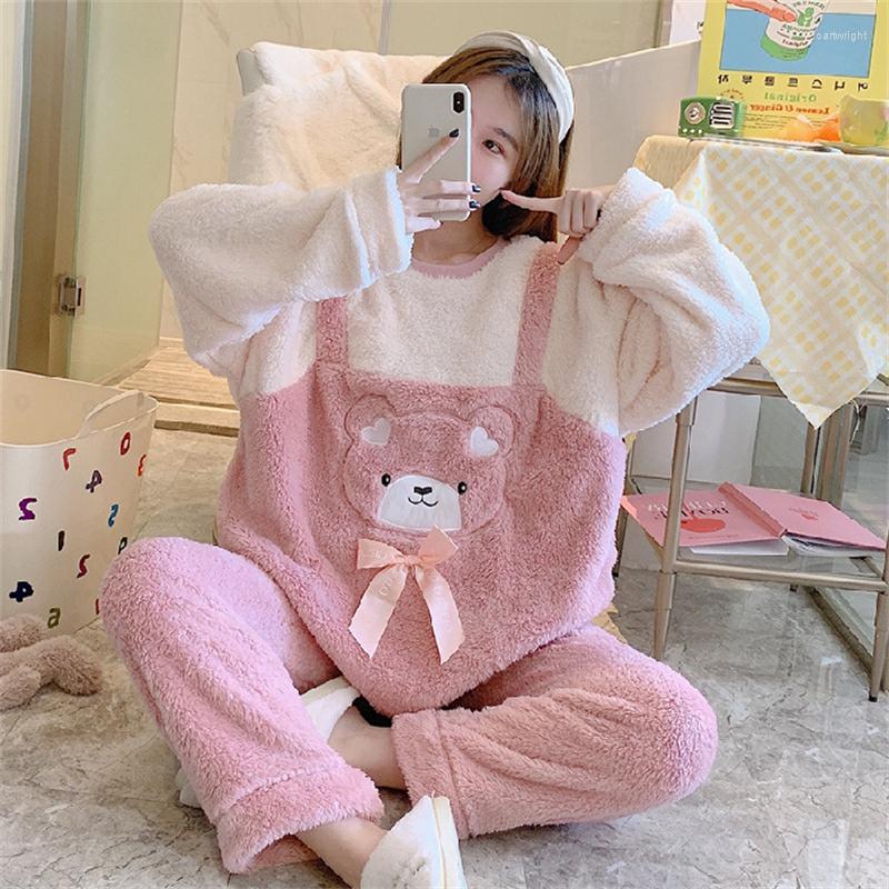 

Women's Sleepwear Winter Flannel Women'S Pajamas Warm Cute Nightgowns 5XL Second Skin Sleeping Clothing Autonomous Set Winer Home