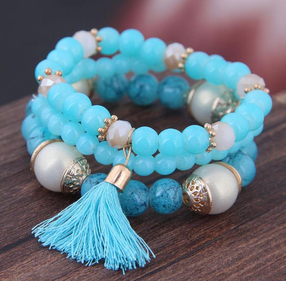 

Bohemian 3pcs Set Tassel Charm Pendant Beads Bracelets For Women Simulated Pearl Jewelry Womens Bracelet Set Boho8771712