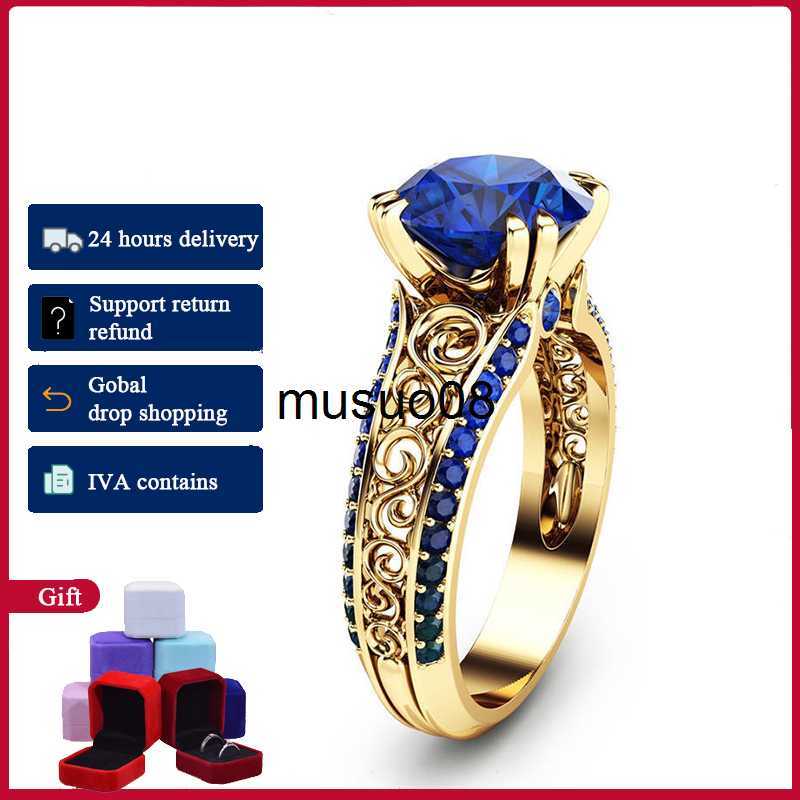 

Band Rings HOYON 14K Gold Color Blue Sapphire Ring For Women Wedding Jewelry Diamond Style Ring Red Gemstone Ruby Rose Ring Free Shipping J230602
