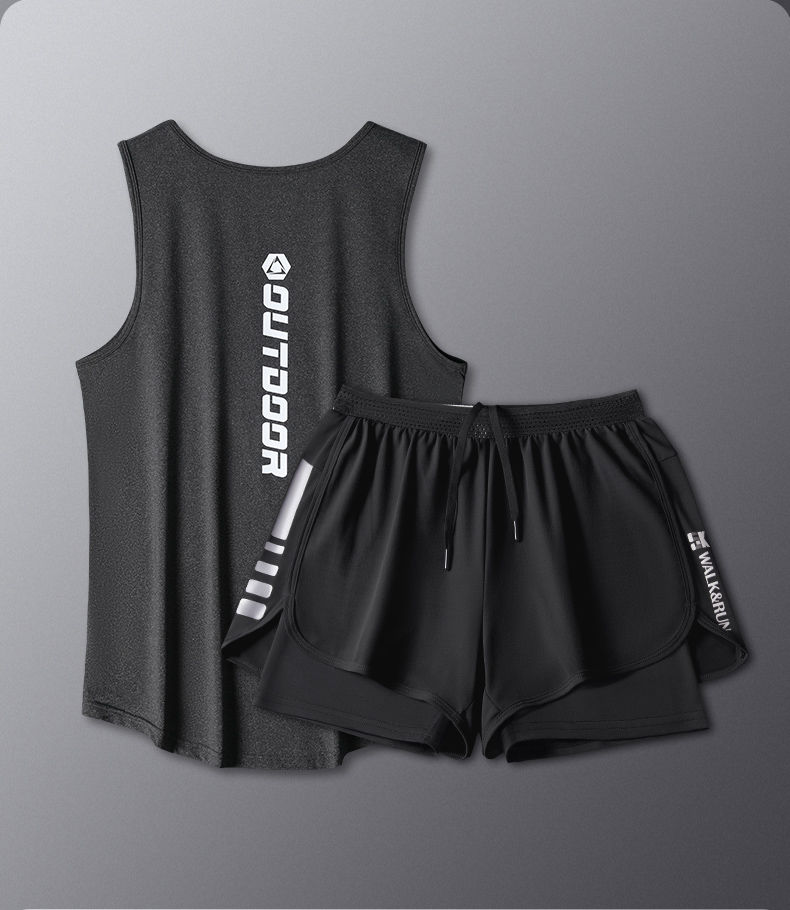

Fitness clothes men's vest summer basketball training track marathon shorts speed dry running equipment Sports suit, Blue clothes and blue pants