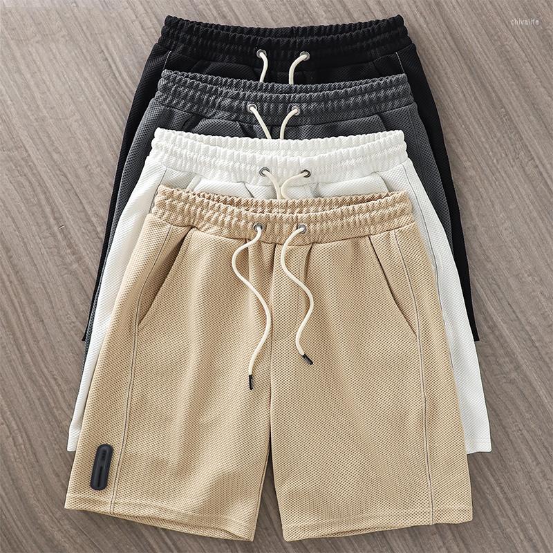 

Men's Shorts American Heavyweight Waffle Summer Fashion Solid Color Men's Elastic Waist Simple Casual Loose Outdoor Half Length Pants, K603 black
