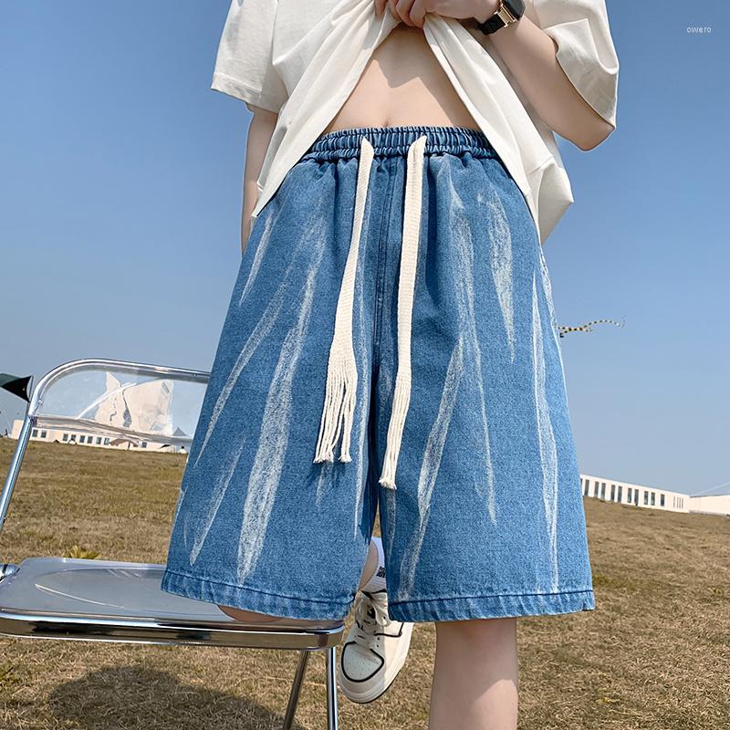 

Men's Shorts Summer Denim Men Fashion Retro Tie Dyed Mens Japanese Streetwear Hip-hop Loose Blue Black Jeans