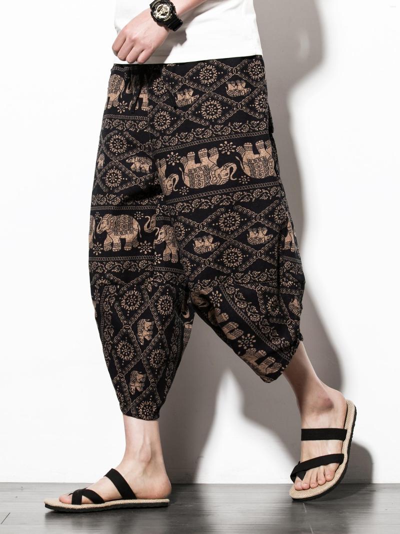 

Men's Shorts Stylish Elephant Pattern Print Men's Fashionable Cropped Pants Printed Beach For Holiday, Multicolor