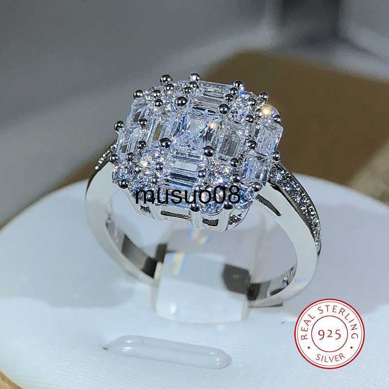 

Band Rings Exquisite Square Zircon Countless Claw Rings 925 Sterling Silver For Ladies Fashion Jewelry Party Cocktail Gift J230602