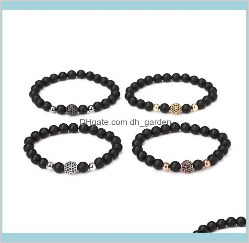 

Fashion Quality 8Mm Black Natural Stone Beaded Bracelet Men Zircon Ball Beads Strand Bracelets For Women Jewelry 1Mm3K Strands Lnc8545875