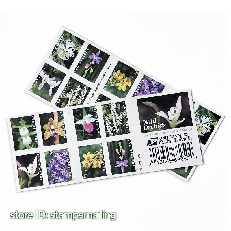 

Wild Orchids Book of 20 Post Office First Class Mail 5 Books of 20-Nature Valentine Wedding Celebration Anniversary Love Party, Us stamps