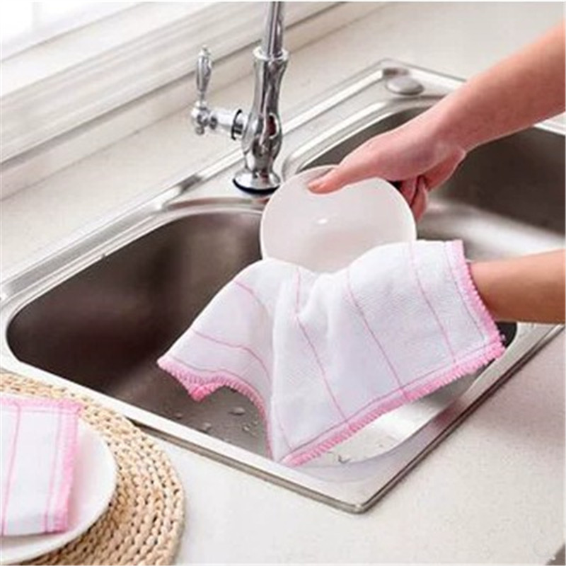 

5Pcs Kitchen Towels Cotton Dishcloth Super Absorbent Non-stick Oil Reusable Cleaning Cloth Kitchen Daily Dish Towels