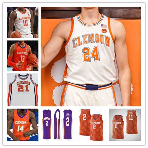 

Ncaa Clemson Tigers College Basketball Jerseys Chase Hunter Tyson PJ Hall Brevin Galloway Alex Hemenway Ian Schieffelin RJ Godfrey Stitched Orange White 4XL, Men retro white