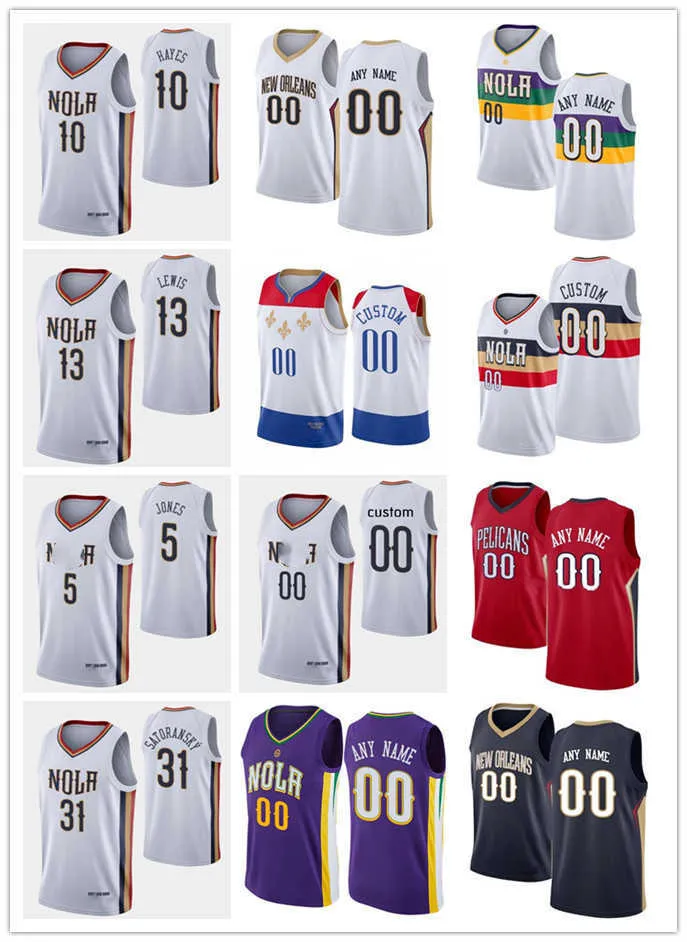 

New''Orleans''Pelicans''Custom Men Women Youth13 Kira Lewis Jr. 10 Jaxson Hayes 5 Herbert Jones 22 Larry Nance Jr. Basketball Jerseys, Color7