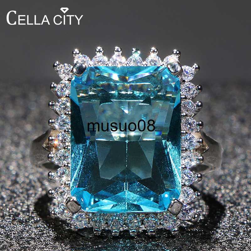 

Band Rings Cellacity Aquamarine Ring for Women Silver 925 Jewelry for Party Hyperbole Huge Rectangle Gemstones Size6 7 8 9 10 Party Gift J230602