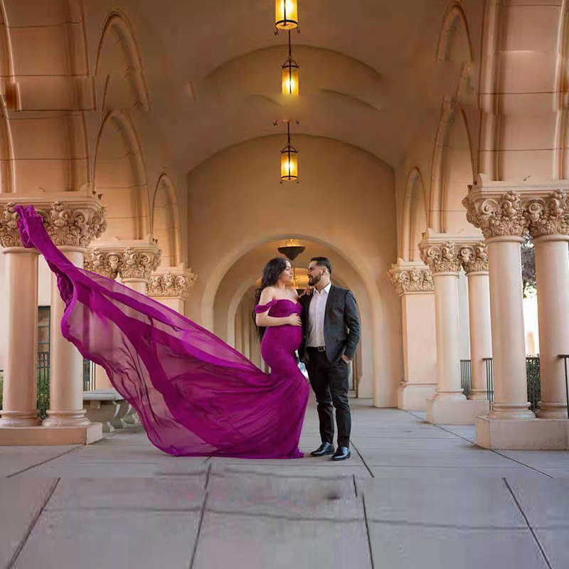MaterniTY Dresses Pregnant womens photography props Pregnant womens dress V-neck shoulder long sleeve photo shoot Maxi mermaid baby shower dress-image-1095553009