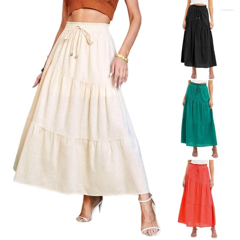 

Skirts Women Boho Elastic High Waist Skirt Maxi Long Summer Pleated Flowy, Beige