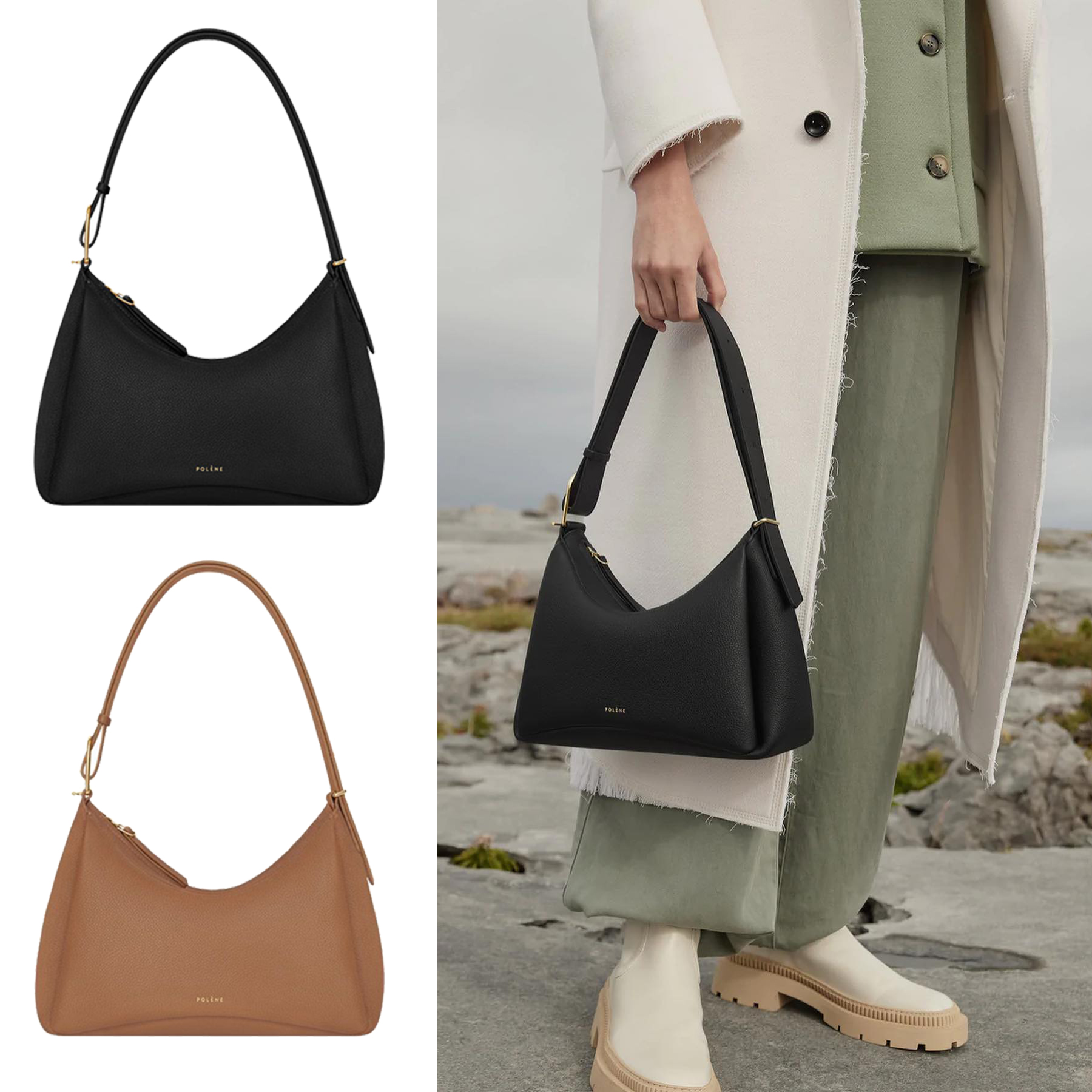 

fashion Polene Numero dix half moon bags womens Genuine leather Luxury Designer mens man Totes Shoulder bag Cross Body handbags Clutch polenes cyme underarm hand bag, Brown