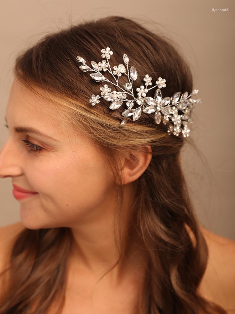 

Headpieces Rhinestone Flower Brides Hair Combs Trendy Bridal Accessories Wedding Headwear For Women Jewelry Party Prom Tiaras