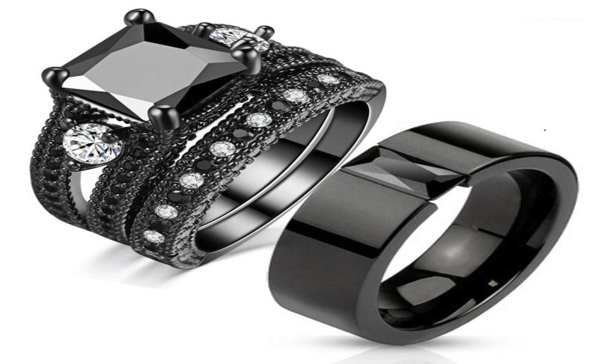 

Black Nano Zircon Black Gold Plated Ring Luxury Gold Men And Women Combination Couple Ring Bridal Engagement Gift17516118