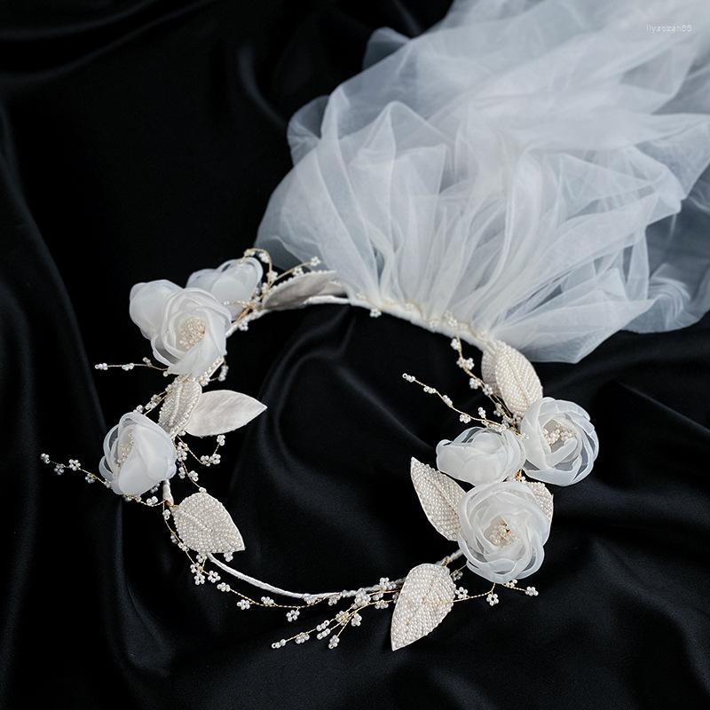 

Headpieces Mori Style Rose Bud Garland Veil Fashion Pography Makeup Modeling Women Headdress Wedding Hair Accessories Headband