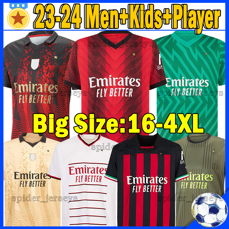 

XXXL 4XL 2023 2024 R.LEAO Soccer Jerseys IBRAHIMOVIC GIROUD TONALI 22 23 AC Fans Player Version Footabll Shirts THEO BRAHIM MESSIAS JR KALULU MiLaNs Men Kids Kits, 23-24 home