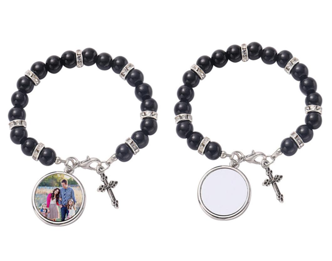 

Fashion sublimation blank DIY round charm beaded cross bracelet transfer printing love mens bracelet for woman Thanksgiving Valent4094361