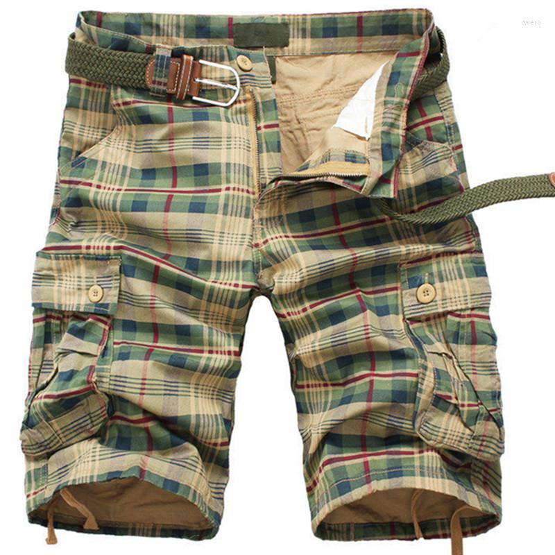 

Men's Shorts Summer Men's Plaid Beach Pants Casual Camouflage Pockets Loose Tactical Cargo, Khaki