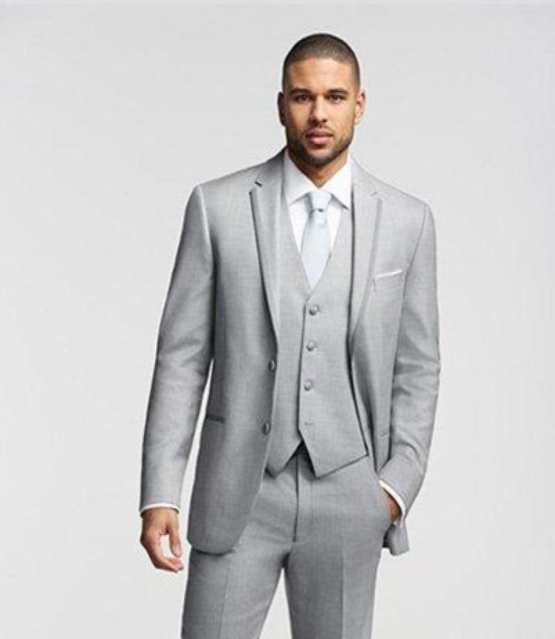 

High Quality Two Buttons Light Grey Groom Tuxedos Groomsmen Man Suits Mens Wedding Blazer Suits Dinner Suit JacketPantsVes6118011, Same as image
