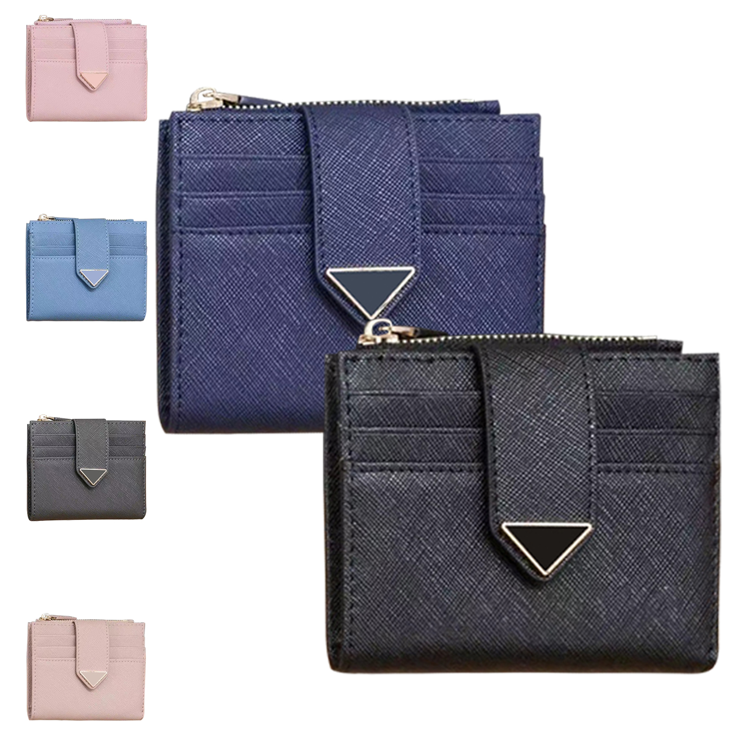 

Saffiano Triangle Genuine Leather keychain wallet coin purse Womens mini wallets mens luxury designer tote bag card holder with box cardholder 9 card slots key pouch, Pink