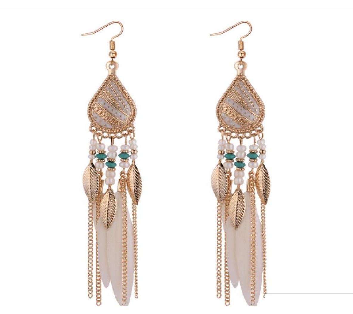 

Bohemia Feather Earring For Women Fashion Jewelry Beads Tassel Dangle Long Earrings Dream Catcher Drop Earrings Fi10C1021154