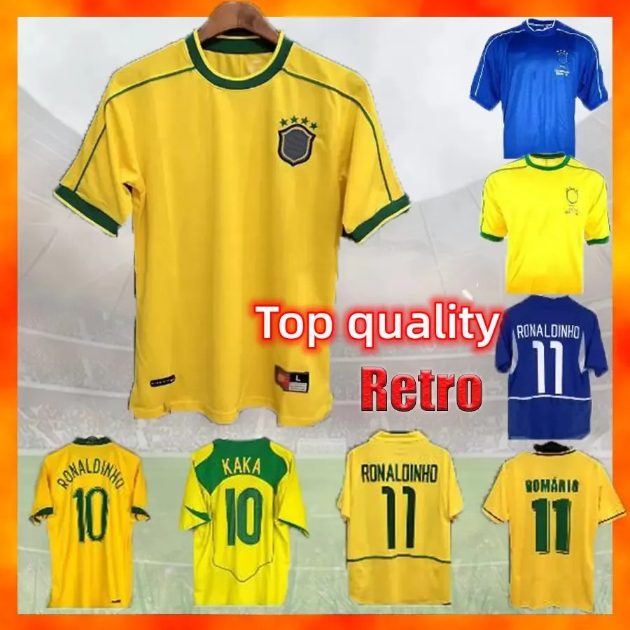 

Brasil Retro Soccer Jerseys PELE Ronaldo Ronaldinho KAKA R. CARLOS BraziLS RIVALDO Classic Men Football Shirts 1997 1998 2000 2002 2004 2006 HOME AWAY 98 0 02 04 06