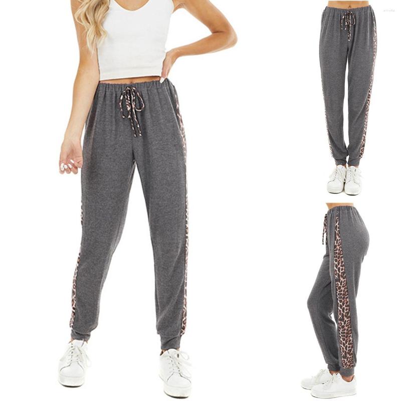 

Active Pants Leopard Stripe Trousers Long Yoga Women Sweatpants High Waist Drawstring Loose Workout Jogger Running Sport