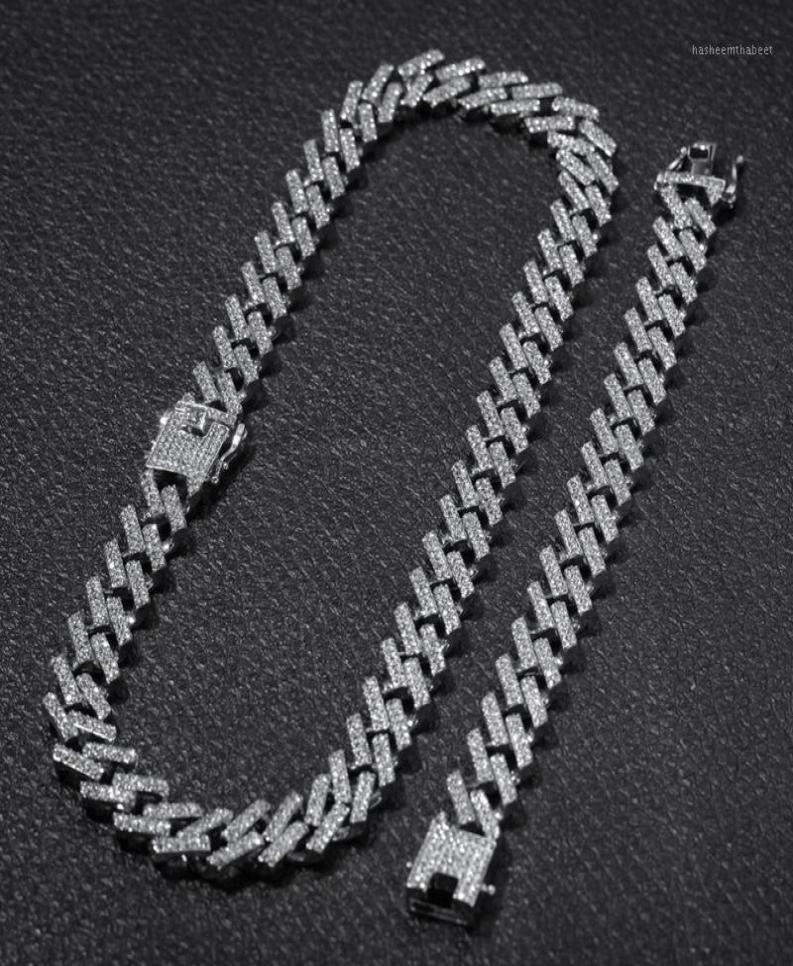 

Chains Bling Iced Out CZ Necklace Miami Bracelet Hip Hop 15mm Cuban Chain Color Zircon Rhinestones Stainless Steel Jewelry Men Fas4720052