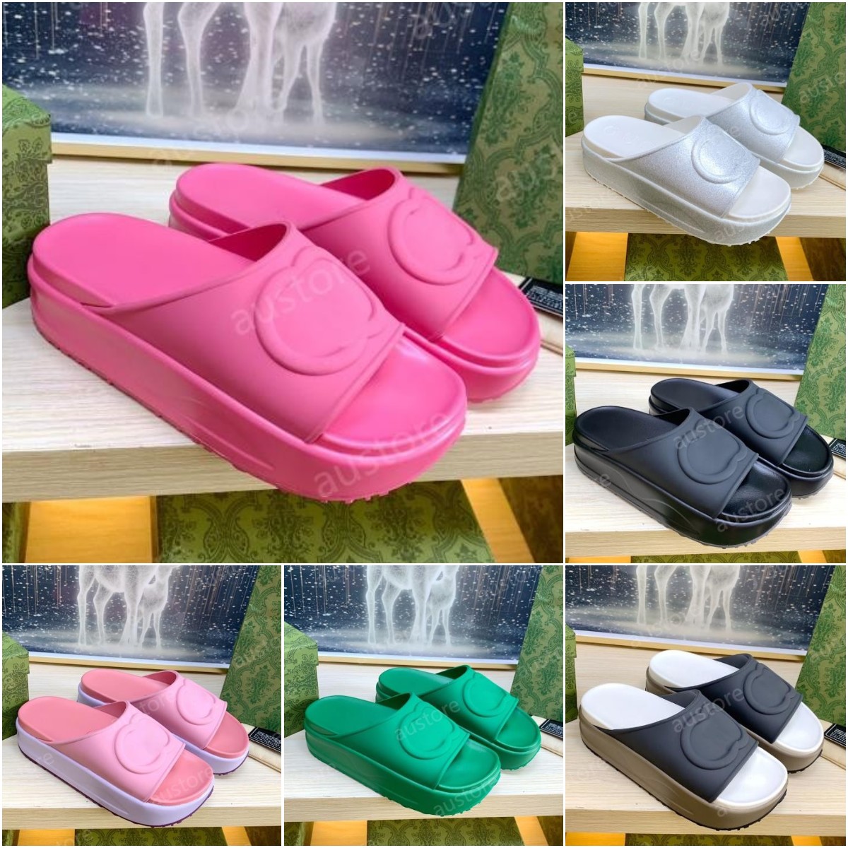 

Platform Slide Slippers Interlocking G Slide Women Sandal Men Designer Sandals Rubber Flip Flops Summer Beach Shoes Fashion Wide Home Slipper Size 35-45, Color12