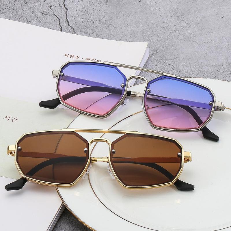 

Sunglasses Retro Polygon Square Metal Women Fashion Rivets Decoration Clear Blue Pink Shades UV400 Men Punk Sun Glasses