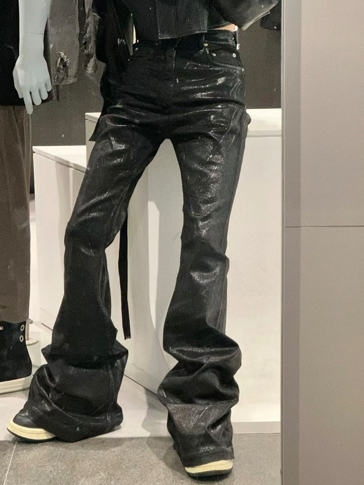 

Original Rick Waxed Jeans Men Flared Jeans Boot cut Pants for Men Oversized Pants Men Oversized Owens Men Streetwear Loose Causal Jeans, Blue